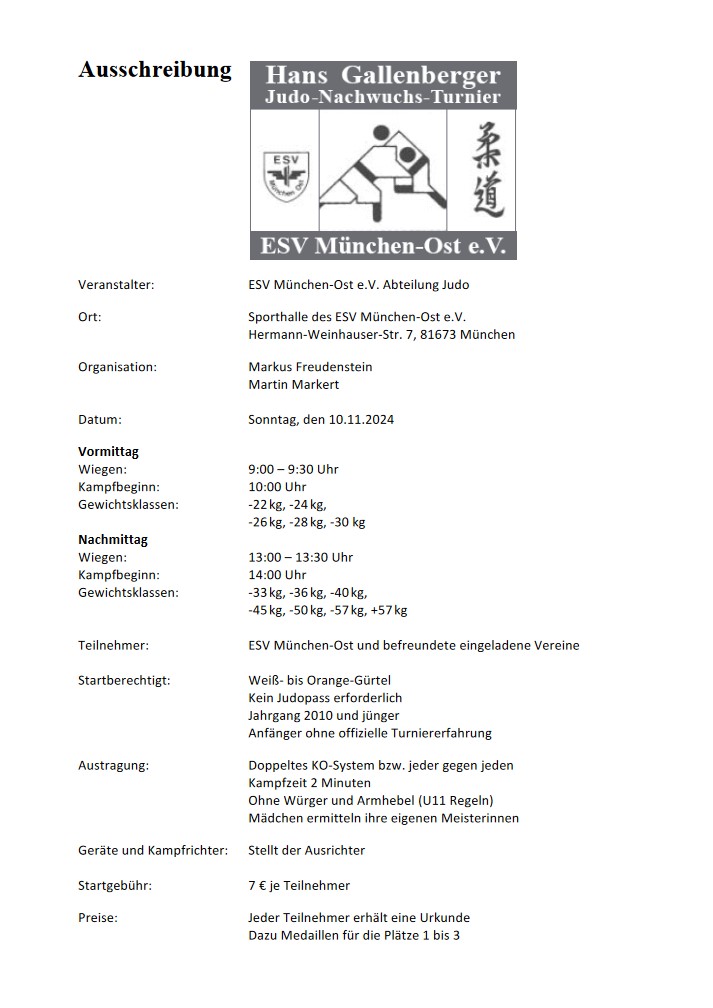 Hans Gallenberger Turnier - Ausschreibung 2024